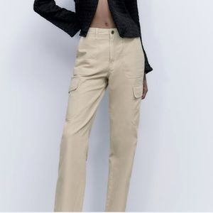Zara trf high rise straight cargo pants